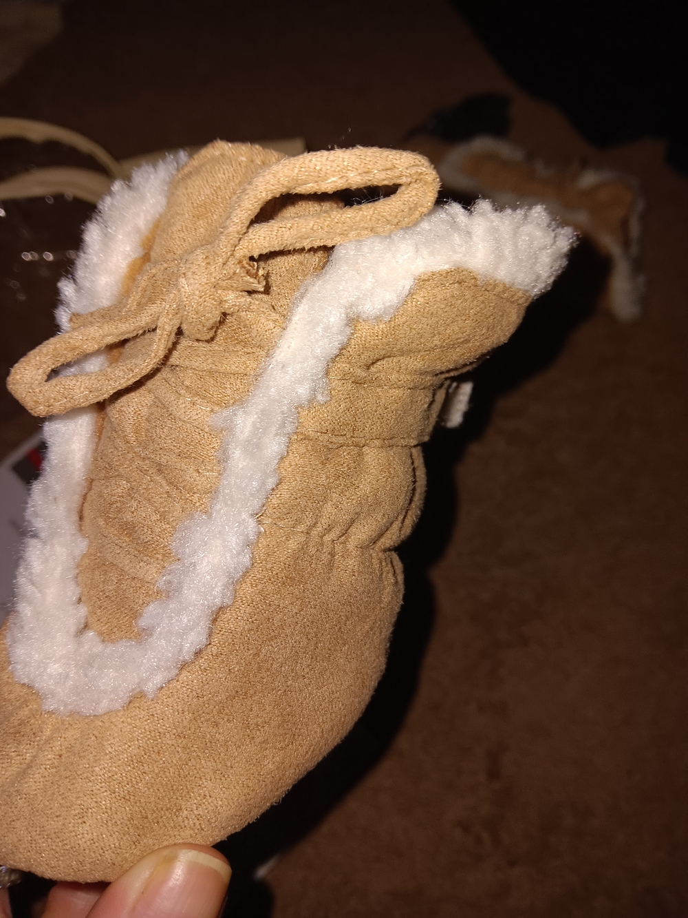 Tan and White Faux-Shearling Pet Booties with Drawstring